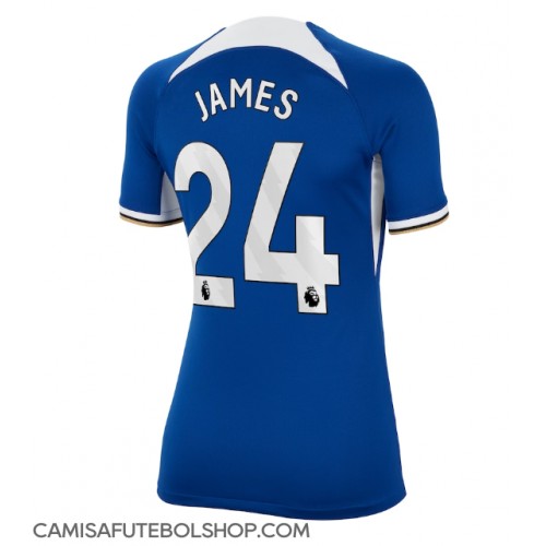 Camisa de time de futebol Chelsea Reece James #24 Replicas 1º Equipamento Feminina 2023-24 Manga Curta